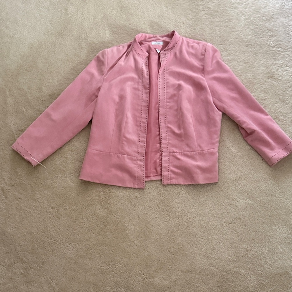 Dressbarn Woman Pink Faux Suede Open Front Jacket – Size 14/16W